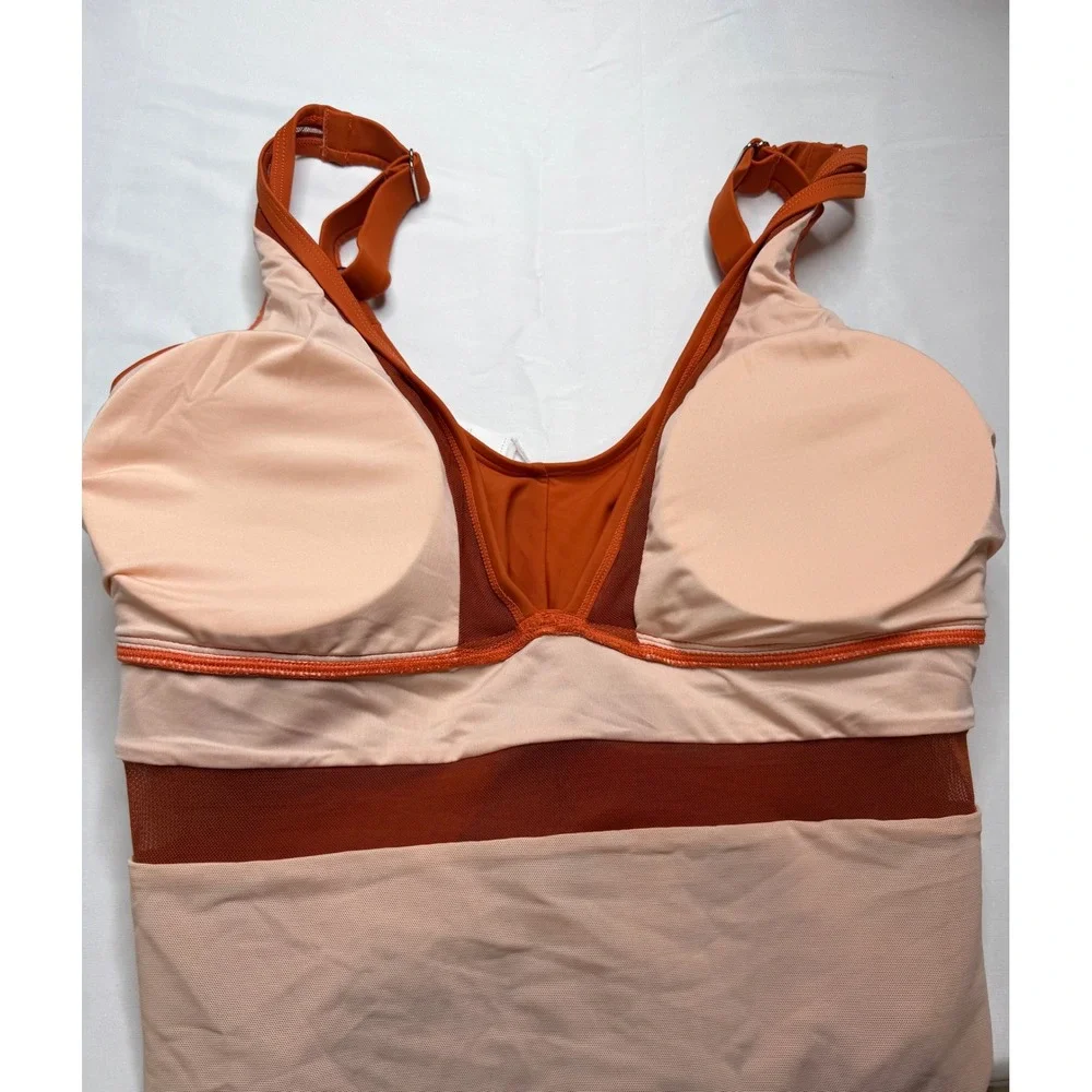Cupshe Women Burnt Orange Mesh V-Neck One-Piece Swimsuit DGA12E3D001JJ 1X NWT